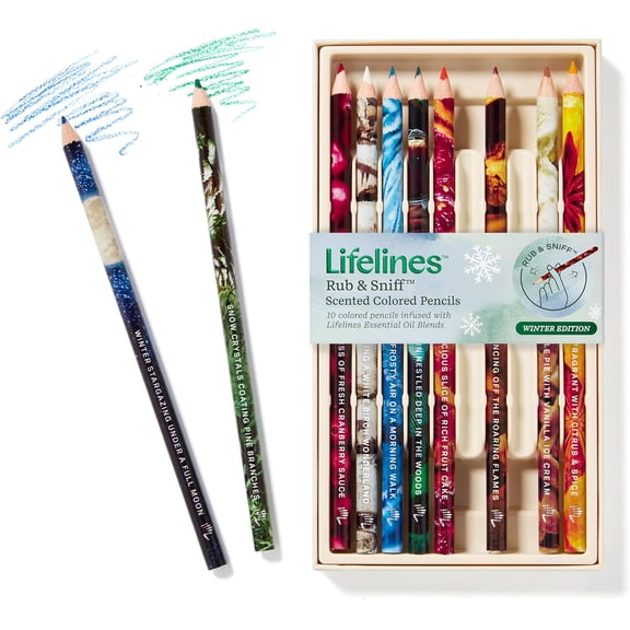 Lifelines Scented Colored Pencils, 10-Pack Winter - Rub & Sniff Color Pencils Infused with Essential Oil Blends for Arts & Crafts, Coloring Books & School Supplies