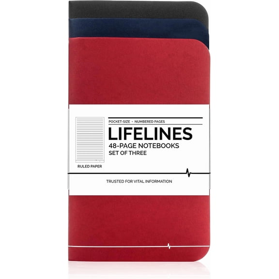 Lifelines Small Pocket Notebook Ruled | Numbered Pages 3.5 x 5.5 inches (Pack of 3)