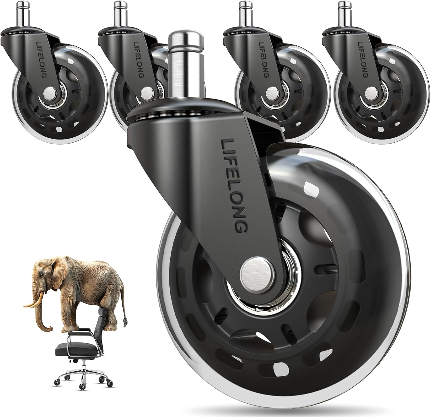 Lifelong Office Chair Wheels Replacement Rubber Chair Casters for