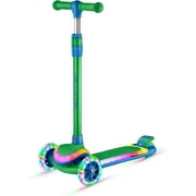 Lifemaster 3-Wheel Kids Scooter with Multi-Color Lights on Deck & Wheels   5-Height Handlebar, Wide Anti-Slip Deck, Child Safety Certified, Boys & Girls Ages 3+ Supports Up to 150 lbs, Green Blue