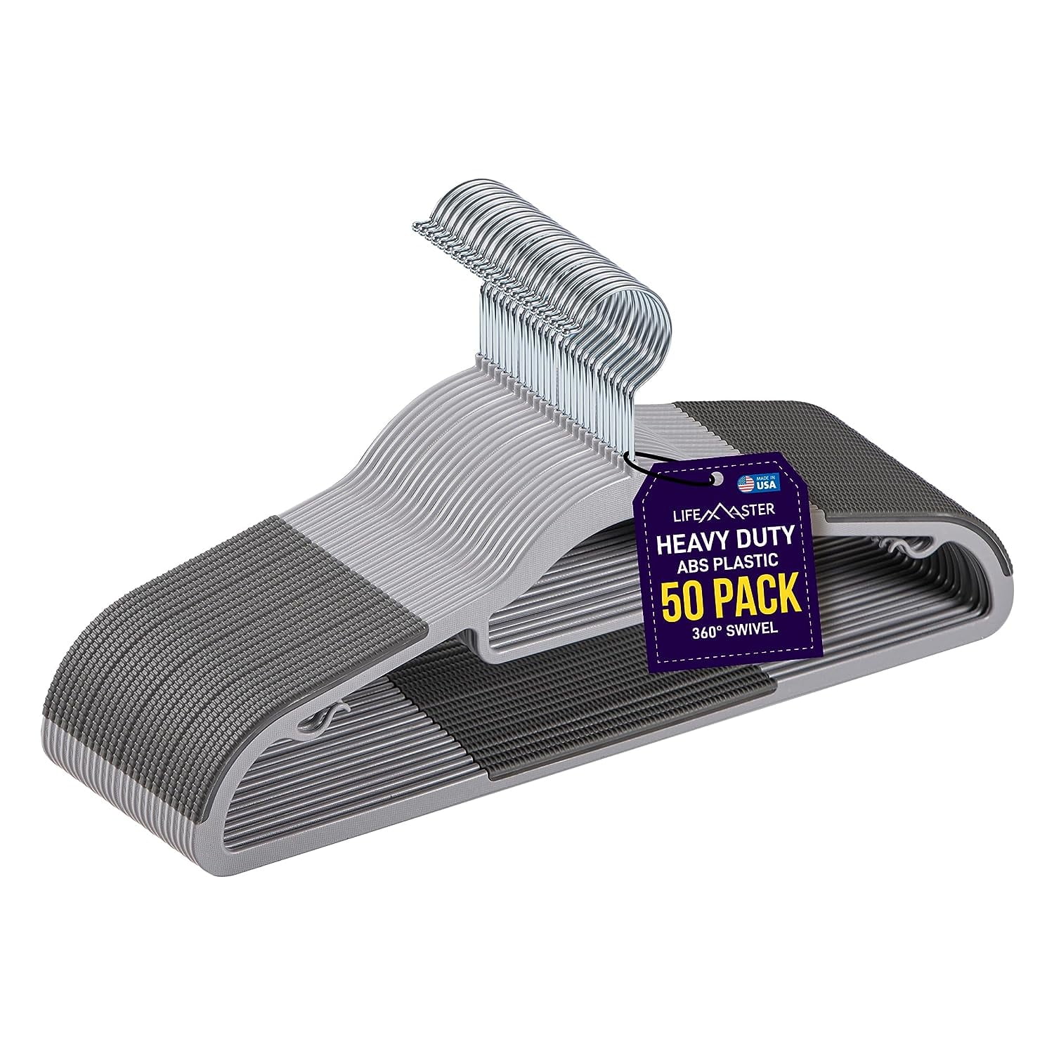 Lifemaster Durable NonSlip Clothes Hangers Premium Set of 80 Sturdy Gray Plastic with Smooth