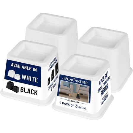 Lifemaster Furniture Riser Set - 4 Pieces Non-slip Design Furniture Leg Riser fits with Bed, Chair, Table, Sofa, Desk, and Couches - White