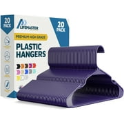 Lifemaster Plastic Clothes Hangers – Heavy Duty Hanger Set, For Organizing Clothes, Dresses, and Coat, Holds Up To 5 lbs, Space-saving Hangers with Non-Slip Shoulder Grooves, Pack of 20, Purple