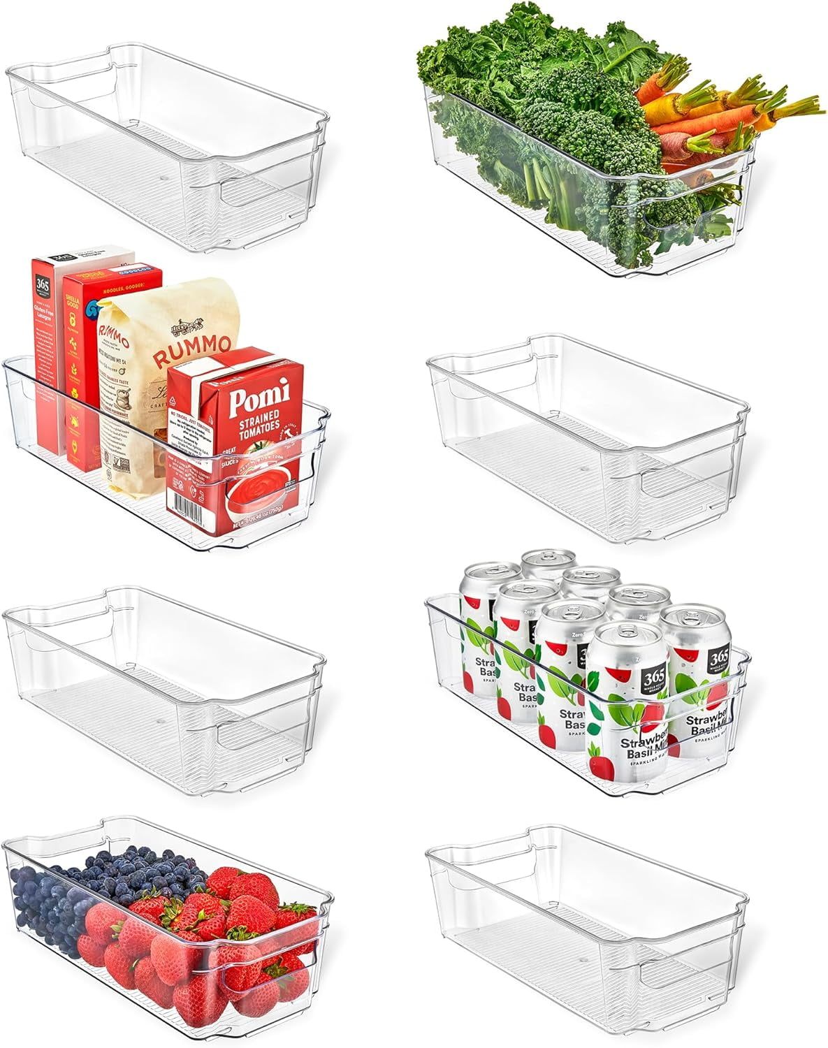 Lifemaster Refrigerator Storage Bins, 8-Piece Clear Fridge Organizer with Stackable Design and Easy-Grip Handles