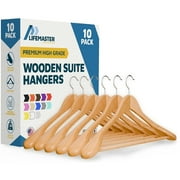 Lifemaster Solid Wooden Hanger Set - 10 Pieces Non-Slip Versatile Closet Space-Saving Hanger Set for Suit, Coat, Camisole, Jacket, Pants, and Dresses with 360° Swivel Hook