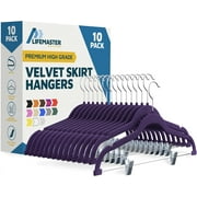 Lifemaster Velvet Skirt Hangers – With Adjustable Clips, 360 Degree Swivel Hook, and Non-Slip Shoulder Notch, Holds Up To 10 lbs, For Organizing Skirt, Pants, Dress, and Clothes, Pack of 10, Purple