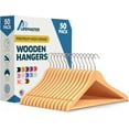 thumbnail image 1 of Lifemaster Wooden Clothes Hangers – With 360 Degree Swivel Hook & Non-Slip Shoulder Notch, Holds Up To 10 lbs, Pants Bar Design, Organizing Suit, Dress, Coat, and Clothes, Pack of 50, Natural Color, 1 of 7
