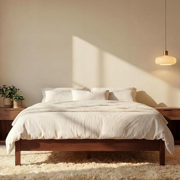 LIFEMENT Full Signature Wood Platform Bed Frame Walnut, Noise-Free, Under Bed Storage, No Box Spring Needed, Easy Assembly