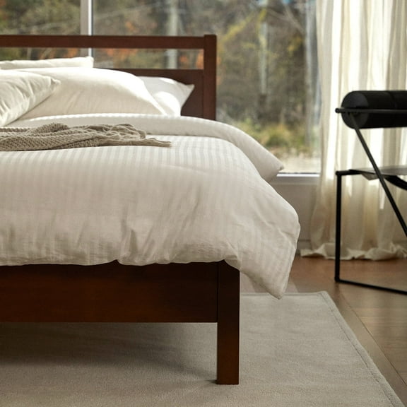 LIFEMENT Full Signature Wood Platform Bed Frame with Walnut Headboard, Noise-Free, Under Bed Storage, No Box Spring Needed, Easy Assembly 