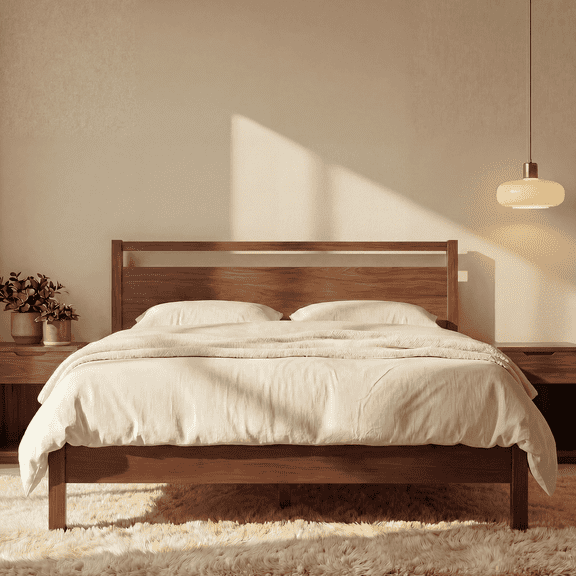 LIFEMENT King Signature Wood Platform Bed Frame with Cherry Headboard, Noise-Free, Under Bed Storage, No Box Spring Needed, Easy Assembly 