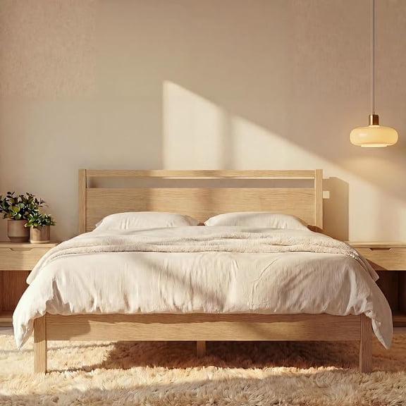 LIFEMENT Full Signature Wood Platform Bed Frame with Natural Headboard, Noise Free, Under Bed Storage, No Box Spring Needed, Easy Assembly 