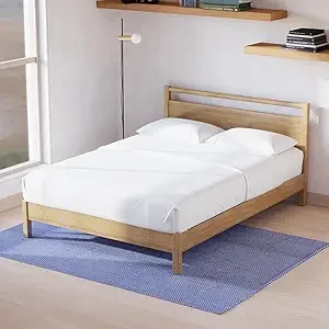LIFEMENT Queen Signature Wood Platform Bed Frame with Natural Headboard, Noise-Free, Under Bed Storage, No Box Spring Needed, Easy Assembly 