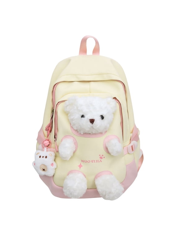 Cute Bear Backpack, Girls Kawaii School Bag for Teens, 322143cm,Yellow-Pink