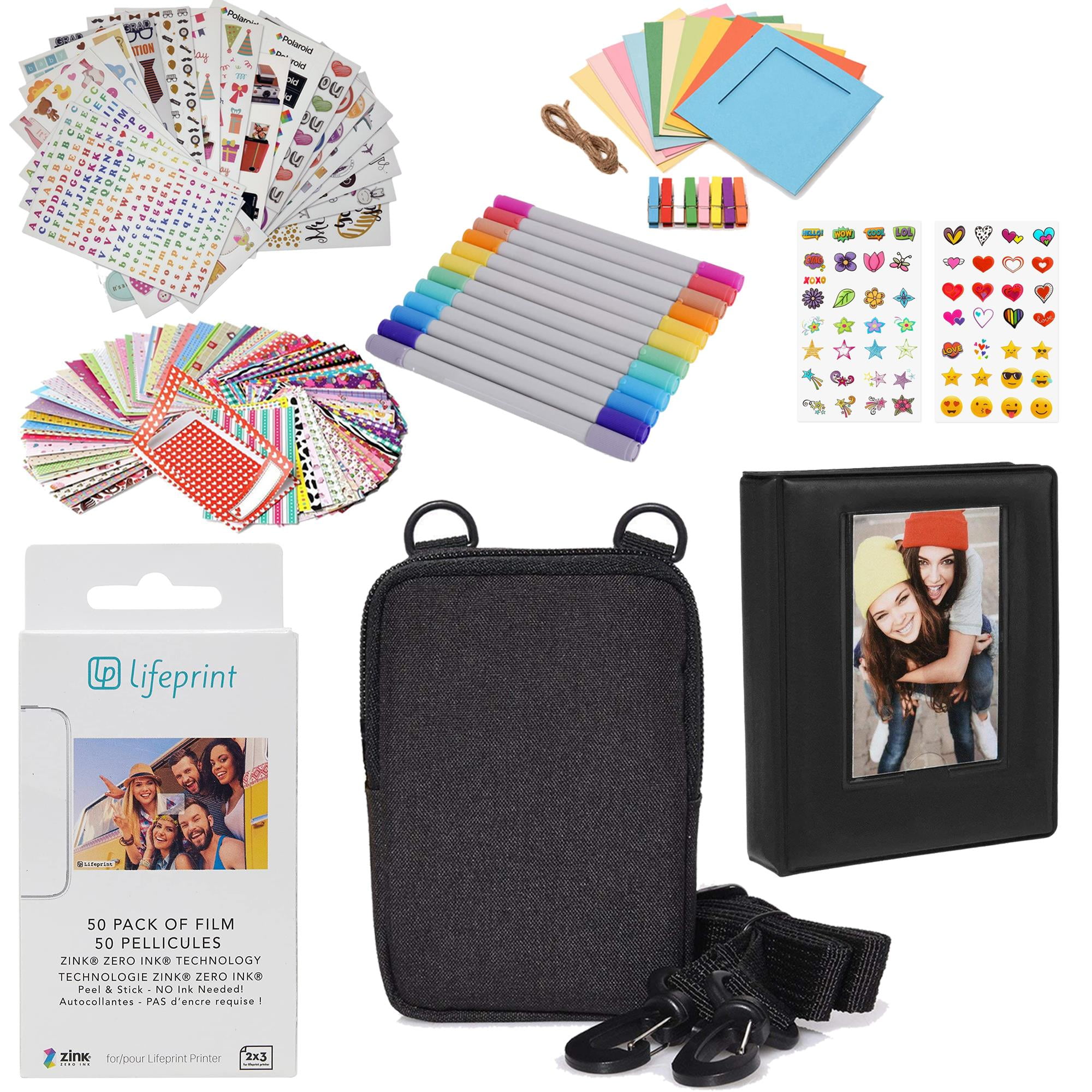 Lifeprint 2x3-Inch Instant Photo Paper Kit with Album, Case, Stickers, Markers – 50 Pack