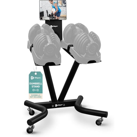LifePro Adjustable Dumbbell Stand Rack – Compatible with PowerFlow Plus, PowerUp Plus & Other Brands, Ergonomic Base, Locking Casters, Home Gym Storage