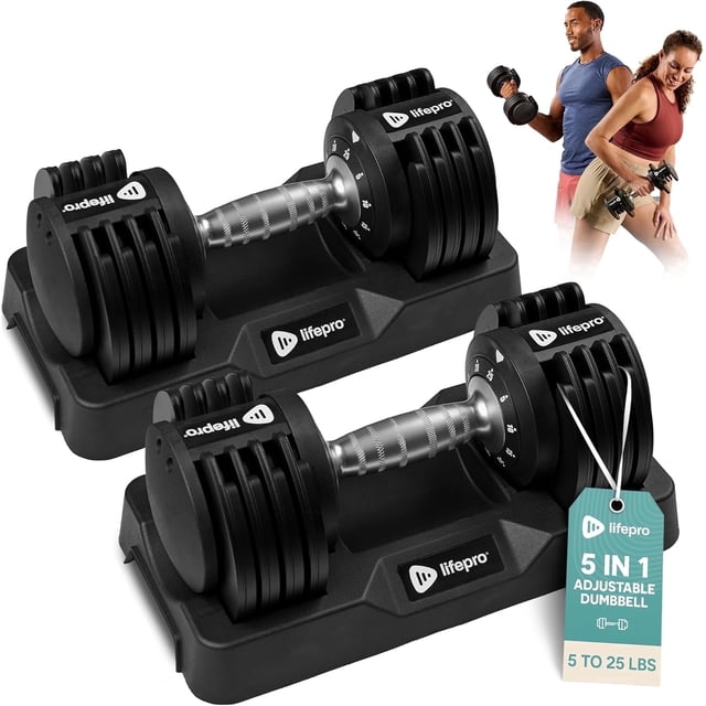 Lifepro Adjustable Dumbbells 25lb Pair – Quick Select Hand Weights for ...