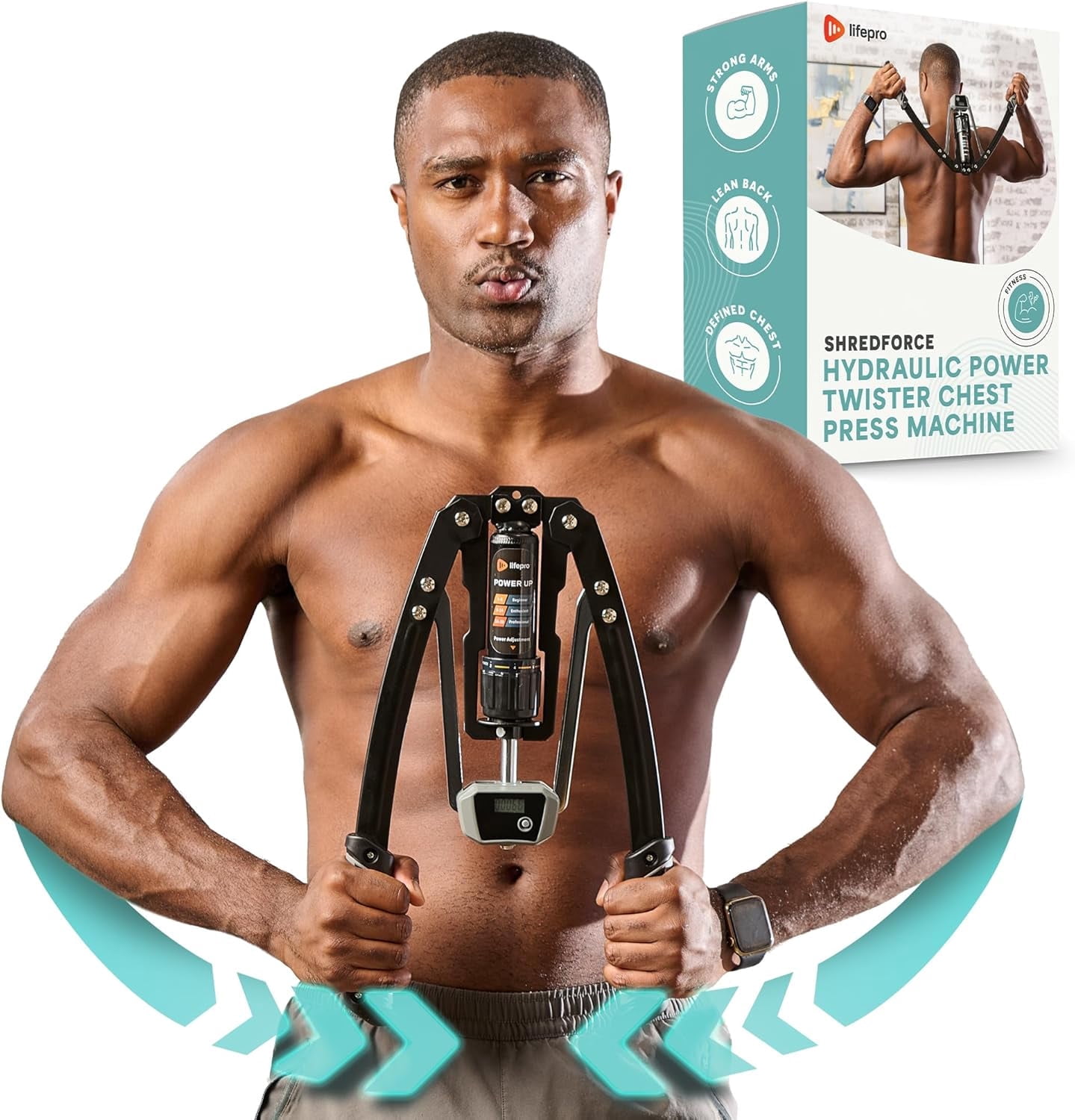 Lifepro Hydraulic Power Twister Arm Exerciser – Adjustable 22–440lb Chest Expander with Smart Rep Counter, Upper Body Strength Trainer for Home Gym Workouts - Gray