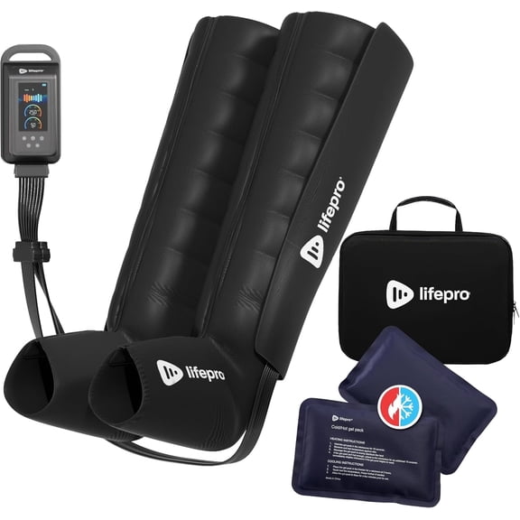 LifePro Air Compression Leg Massager with Heat – Full Leg Compression Sleeve & Air Compression Boots for Calf, Thigh & Foot – Leg Recovery & Pain Relief - Black