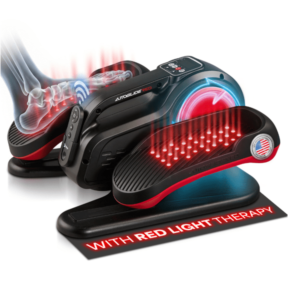 Lifepro AutoGlide Under Desk Elliptical - Motorized Pedal Exerciser with Red Light Therapy - Red