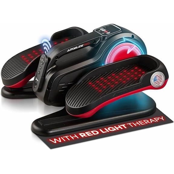 Lifepro AutoGlide Under Desk Elliptical - Motorized Pedal Exerciser with Red Light Therapy - Red