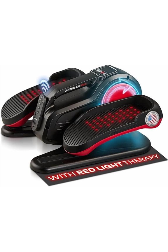 AutoGlide Under Desk Elliptical - Motorized Pedal Exerciser with Red Light Therapy - Red