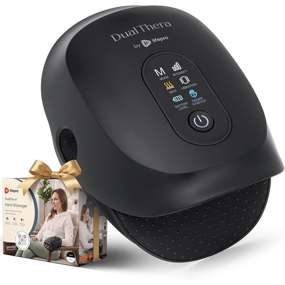 Lifepro DualThera Cordless Hand Massager with Heat and Compression, Finger Stretching Therapy Mode, 3 Intensity Levels, and 180-Min Rechargeable Battery  White