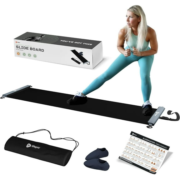 LifePro GlideMaster Fitness Slide Board with Booties for Core, Balance, and Lateral Training