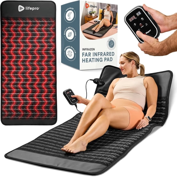 Lifepro Far Infrared Heating Mat - Portable Back & Body Heat Pad - Adjustable Therapy Device - Black