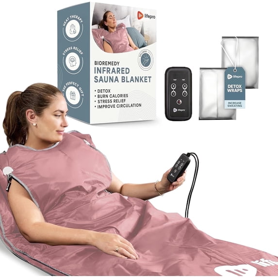 Lifepro Infrared Sauna Blanket - Full Body Portable Sauna for Home, Detox & Relaxation, Adjustable Heat Sauna Blanket Infrared - Regular Pink