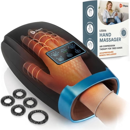 LifePro Legra Hand Massager with Heat and Compression – Electric Hand Massager with 5 Modes, Vibration & Adjustable Intensity - Black