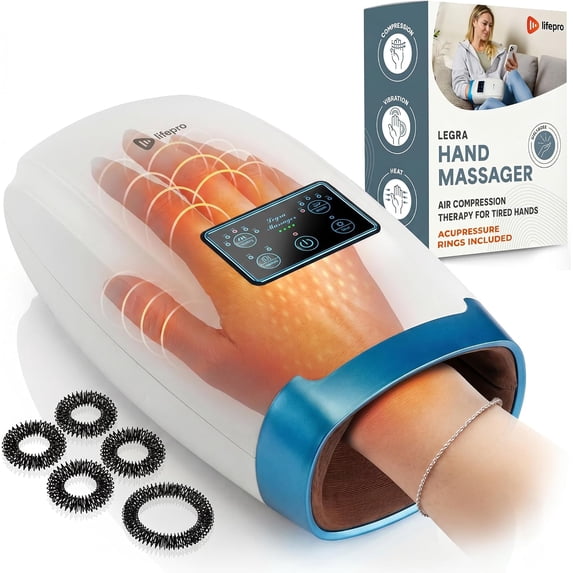 LifePro Legra Hand Massager with Heat and Compression – Electric Hand Massager with 5 Modes, Vibration & Adjustable Intensity - White