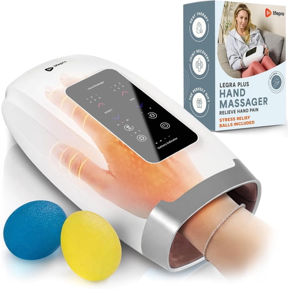 LifePro Legra Plus Hand Massager with Heat and Compression for Arthritis Relief Portable Electric Hand Massager with 5 Modes, Vibration, and Pressure Point Therapy - White