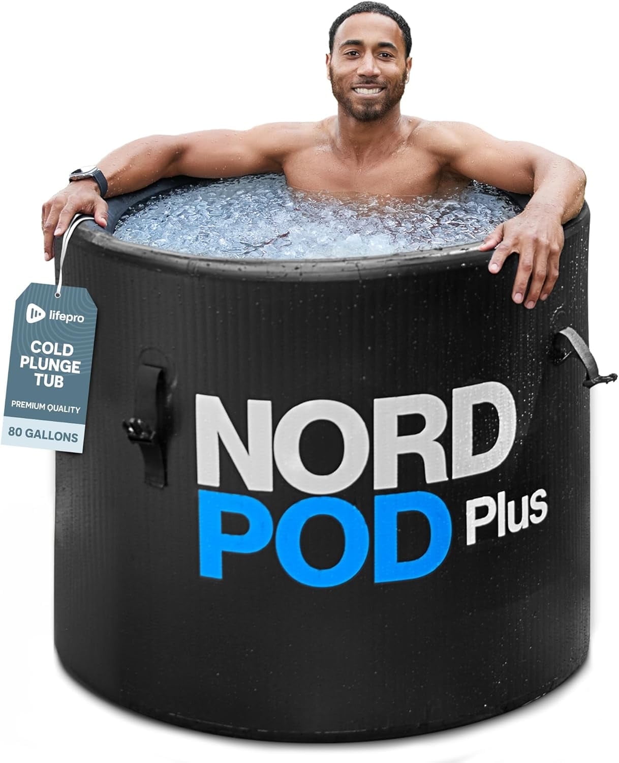 Lifepro NordPod Plus 80-Gallon Inflatable Ice Bath - XL Drop Stitch Cold Plunge Tub for Athletes - Black