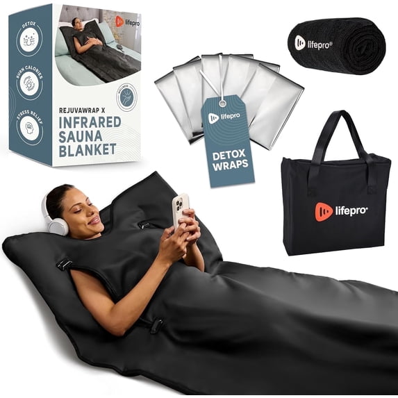 Lifepro RejuvaWrap X Infrared Sauna Blanket for Detox, Recovery & Relaxation, Portable at-Home Spa - Black