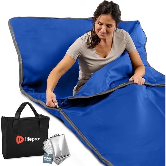 LifePro RejuvaWrap Infrared Sauna Blanket – Full Body Portable Sauna Blanket Infrared for Detox, Relaxation & Wellness, Waterproof Sauna Blanket with Carry Bag - Blue