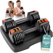 Lifepro Adjustable Dumbbell Set 15lb with Rack – Adjustable Dumbbells Set for Home Gym, Quick-Adjust Weights Dumbbells Set for Men & Women