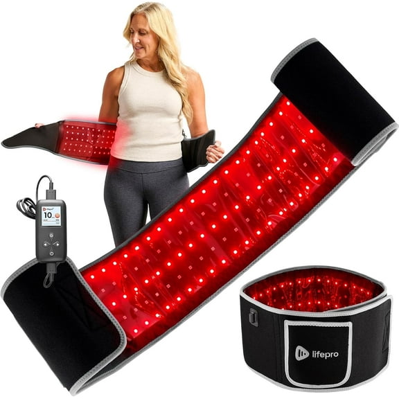 LifePro Red Light Therapy Belt with Adjustable Fit – 660nm & 850nm LED Infrared Pad - True Black