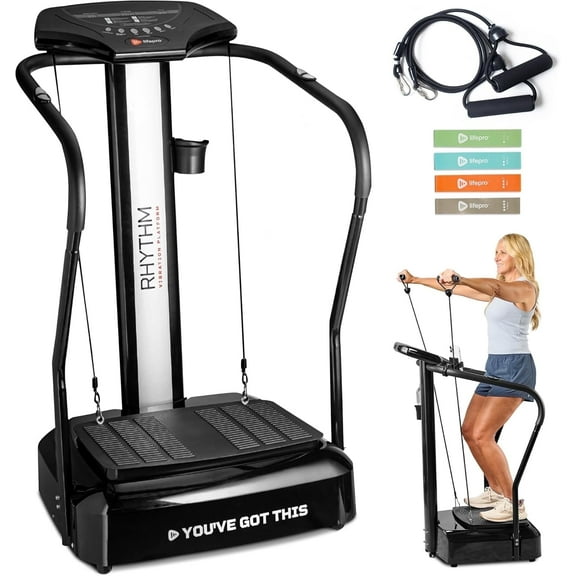 Lifepro Rhythm Vibration Plate Exercise Machine with Handles – Full Body Vibrating Plate for Lymphatic Drainage, Circulation & Recovery – Home Weight Loss Exercise Machine - Black
