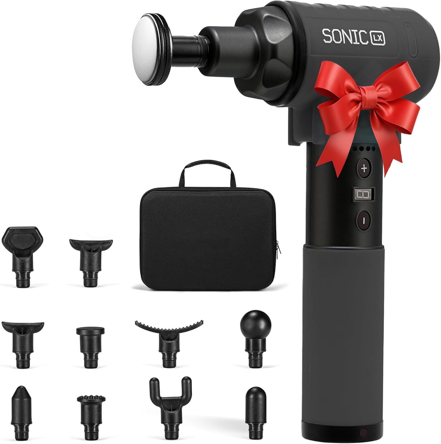 LifePro Sonic LX Massage Gun – Heated Deep Tissue Handheld Massager Gun for Muscle Recovery with 10 Heads, 9 Speeds – Portable Percussion Massager for Athletes - Black