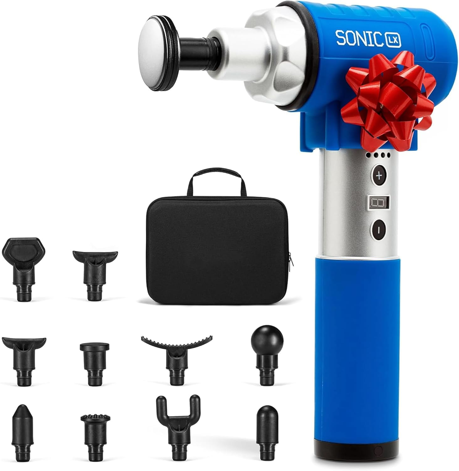 LifePro Sonic LX Massage Gun – Heated Deep Tissue Handheld Massager Gun for Muscle Recovery with 10 Heads, 9 Speeds – Portable Percussion Massager for Athletes - Blue