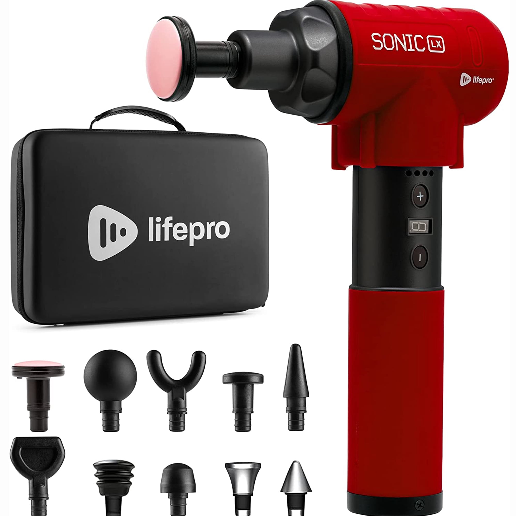 Lifepro Sonic LX Percussion Massage Gun with Heat for Muscle Pain Relief, Red