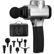 LifePro Sonic Massage Gun – Deep Tissue Handheld Massager Gun for Back & Body with 8 Heads, 6 Speeds – Portable Percussion Muscle Gun for Athletes - Silver