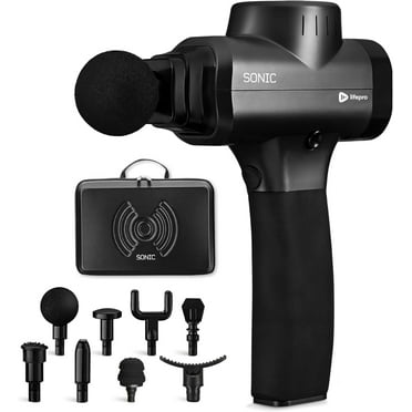 Lifepro Sonic Handheld Percussion Massage Gun, Deep Tissue Massager with 8 Heads - Black