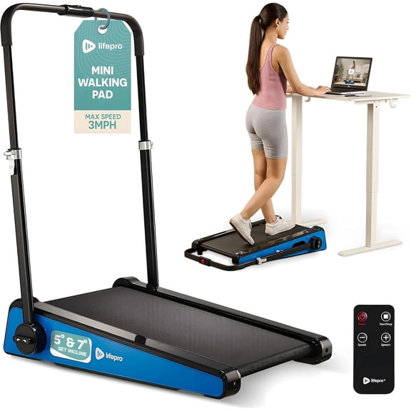 LifePro Small Portable Walking Pad Treadmill with Adjustable Handlebar – 30" Mini Walking Pad for Home & Office, 3 MPH Compact Under Desk Treadmill -  Blue