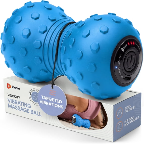 LifePro 4-Speed Vibrating Massage Ball, Rechargeable Peanut Massager for Muscle Recovery & Mobility, Portable Deep Tissue Foam Roller Alternative - Blue