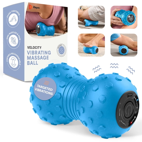 LifePro 4-Speed Vibrating Massage Ball, Rechargeable Peanut Massager for Muscle Recovery & Mobility, Portable Deep Tissue Foam Roller Alternative - Blue