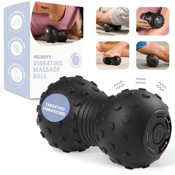 LifePro 4-Speed Vibrating Massage Ball, Rechargeable Peanut Massager for Muscle Recovery & Mobility, Portable Deep Tissue Foam Roller Alternative - Black