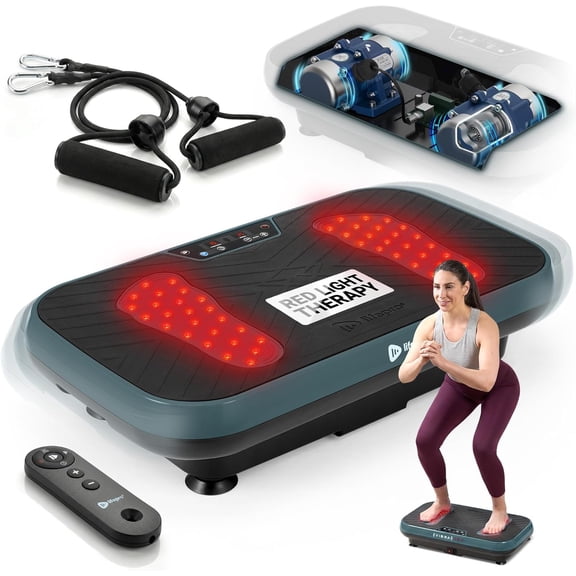 Lifepro VibraRed Low-Impact Vibration Plate Exercise Machine with Red Light Therapy, 199 Speed Levels, Preset Programs, and Resistance Bands  Jade