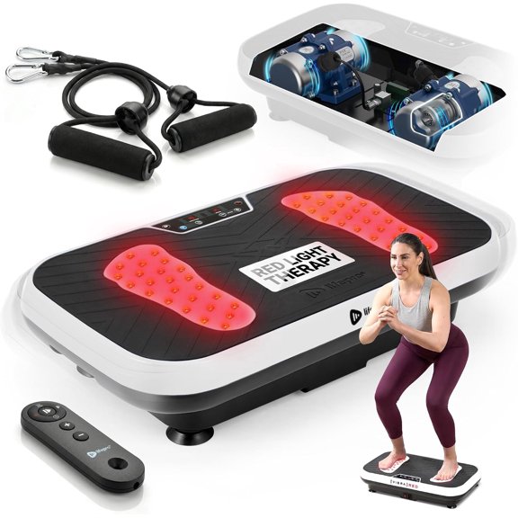 Lifepro VibraRed Low-Impact Vibration Plate Exercise Machine with Red Light Therapy, 199 Speed Levels, Preset Programs, and Resistance Bands White