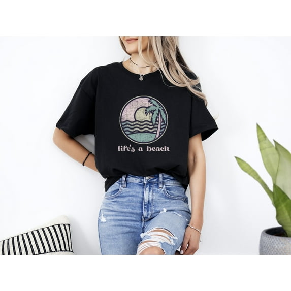 Lifes A Beach Vintage Fan Artwork Retro Summer Vacation Unisex T-Shirt, up to size 5XL